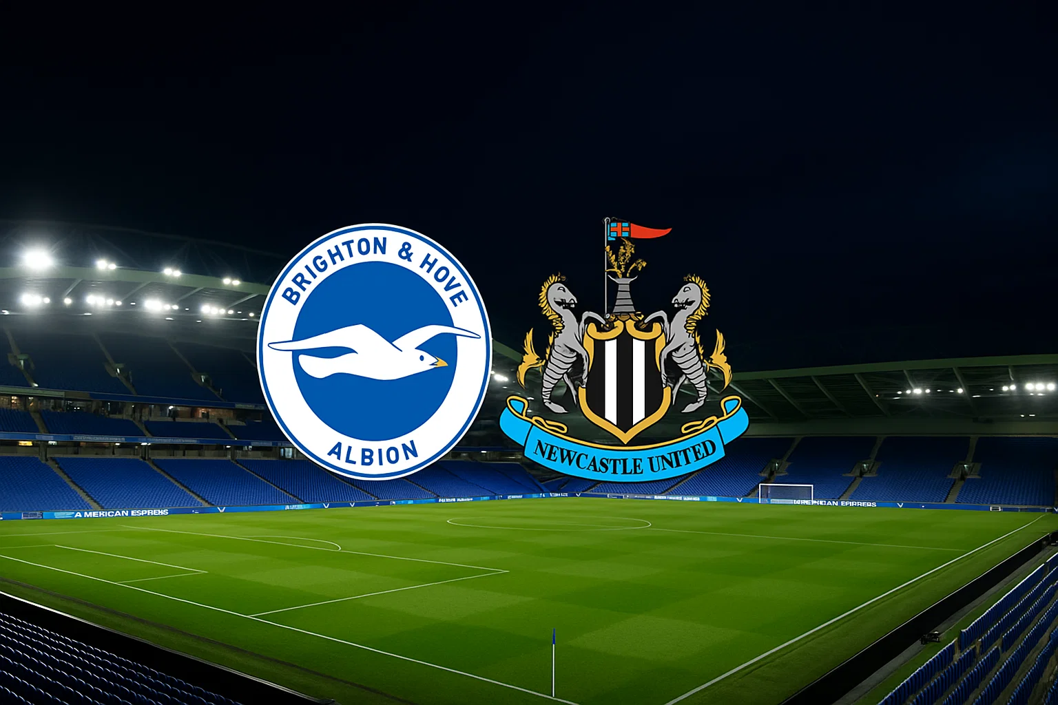 AMEX Stadium rực rỡ ánh đèn, sẵn sàng cho cuộc đọ sức Brighton Hove Albion vs Newcastle United.