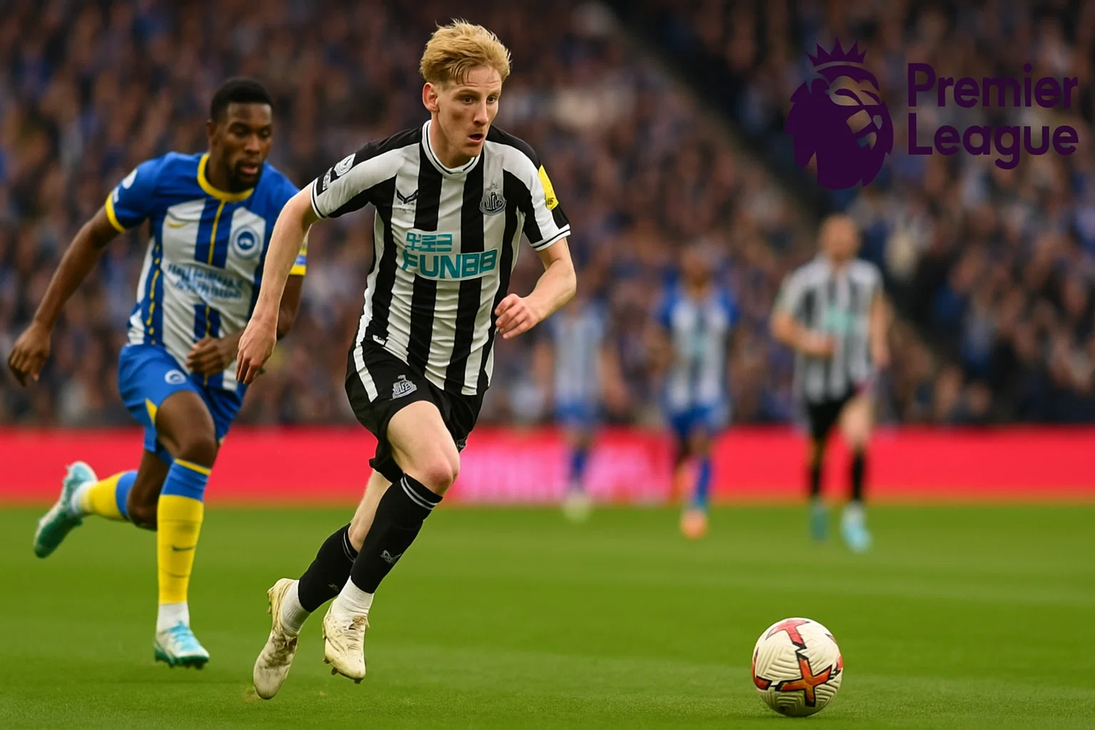 Anthony Gordon thoát xuống tốc độ trong pha phản công nhanh trước hàng thủ Brighton.